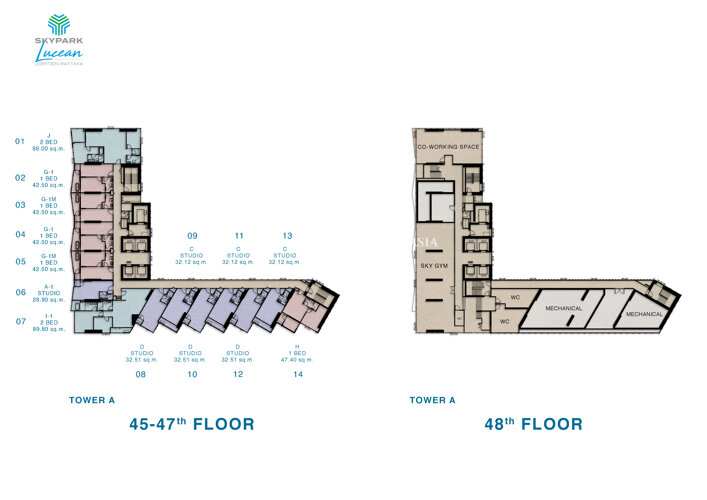 Планы этажей ЖК Skypark Lucean 16