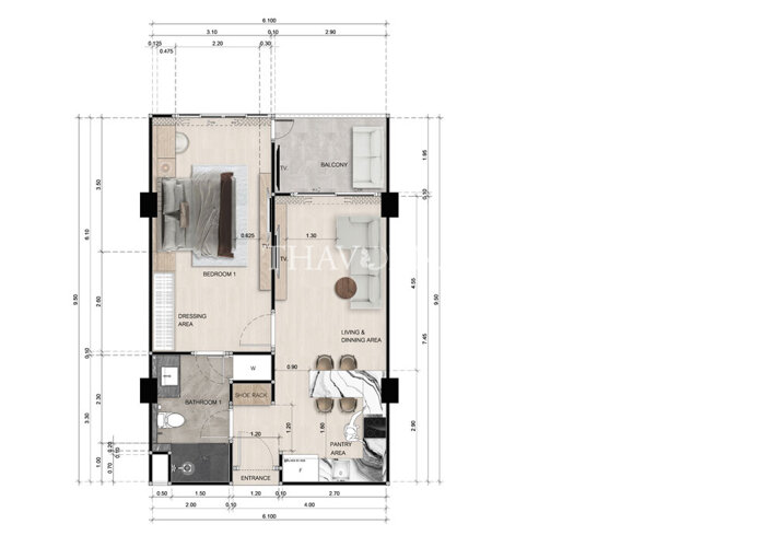 แบบแปลน #1 เซนสิริ เรสซิเดนซ์ จอมเทียน คอนโด