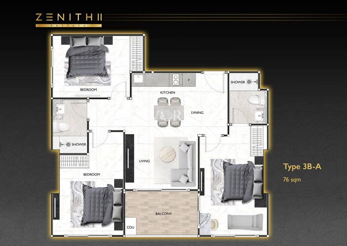 户型图 #11 Zenith Pattaya 2 公寓