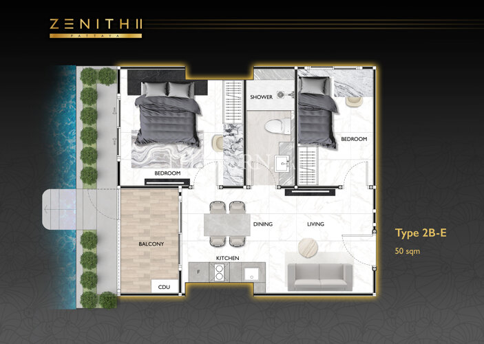 户型图 #9 Zenith Pattaya 2 公寓
