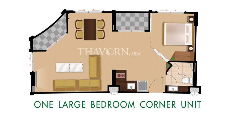 One large bedroom corner unit